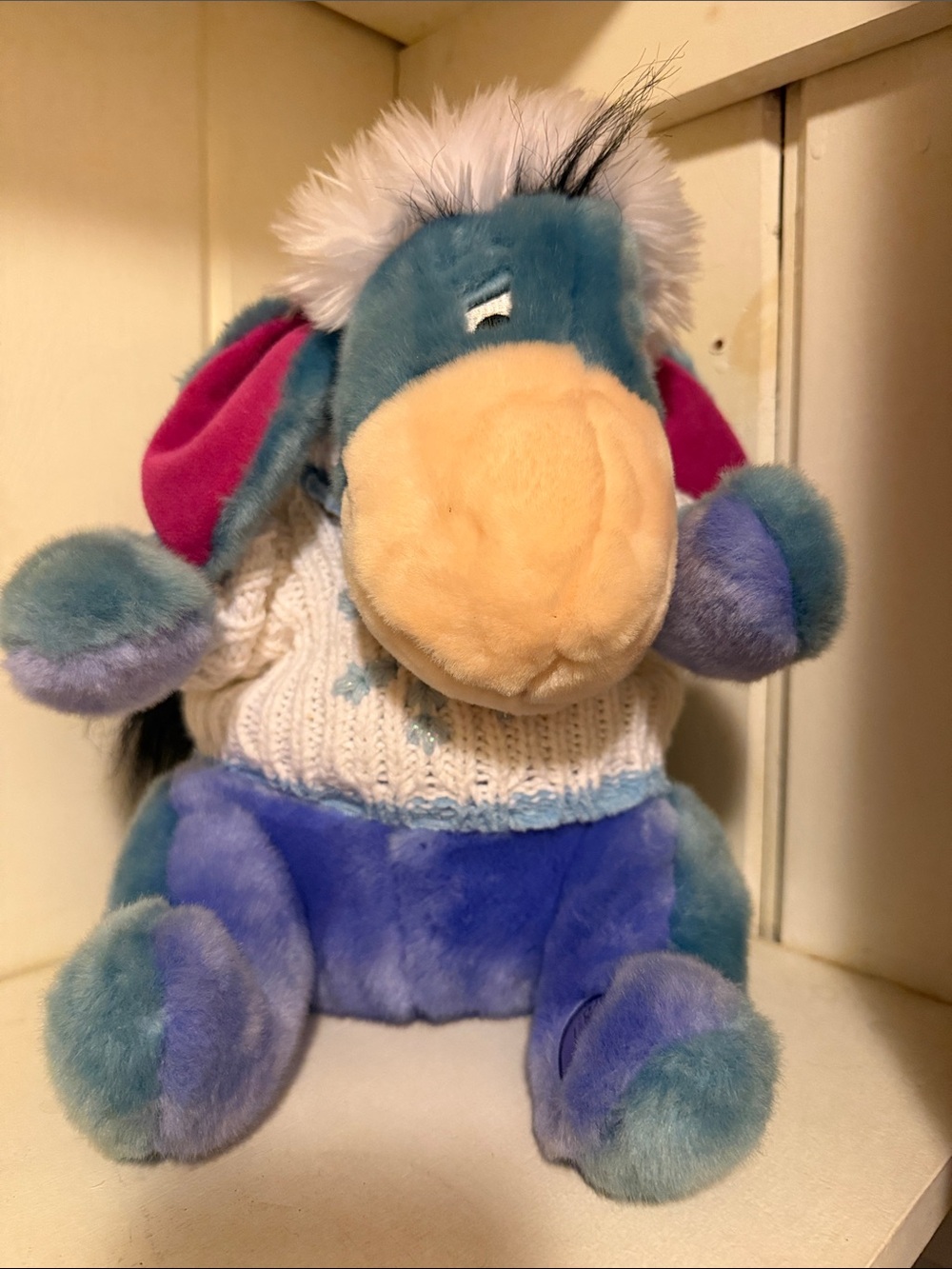 Disney Blue and Purple Eeyore Plush with Cream Nose and White Sweater